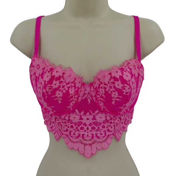 Victorias Secret 32D Dream Angels Lined Demi Underwire Pink Lace Corset Bra - Picture 1 of 15